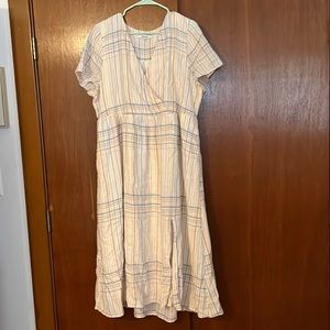 Madewell Plaid Midi Dress in Cream and Blue